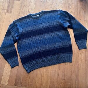Mens Vintage Munsingwear Blue Stripes Cable Knit Crewneck Sweater Size XXL